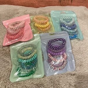 Colorful Phone Cord Hair Ties Set of 6